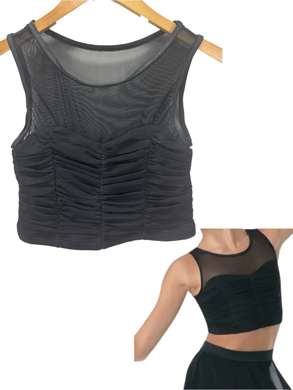 Balera Performance Shirred Mesh Crop Top Dance in Black AH7848 Size Adult Small